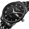 Tungsten Steel Color Watch Premium Mens Watch Black Strap Stainless Steel Male WristWatch English Calendar Date Waterproof Clock