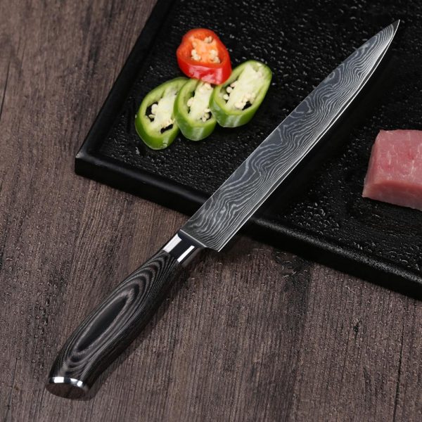 TUOHE 8 Inch Damascus Cleaver Knife Japanese Chef Knife Sashimi Sushi Meat Fillet Knives Kitchen Cooking Tool Pakka Wood Handle (8 inch)