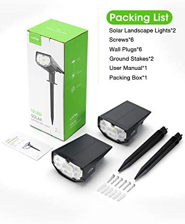 LITOM 12 LEDs Solar Landscape Spotlights, IP67 Waterproof Solar Powered Wall Lights 2-in-1 Wireless Outdoor Solar Landscaping Light for Yard Garden Driveway Porch Walkway Pool Patio (Cold White)