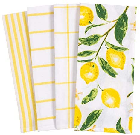 KAF Home Pantry Lemons All Over Kitchen Dish Towel Set of 4, 100-Percent Cotton, 18 x 28-inch