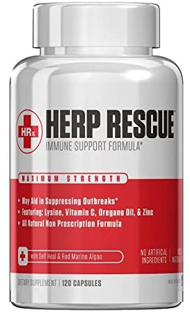 HERP RESCUE #1 Best formula to clear skin FAST of Herpes, Cold Sores, and Shingles.- Full 30 Day Supply l Lysine, Zinc, Vitamin C, Oregano Oil, 120 Capsules