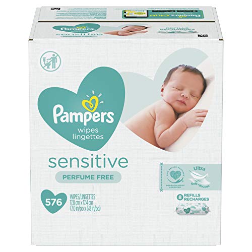 Baby Wipes, Pampers Sensitive Water Based Baby Diaper Wipes, Hypoallergenic and Unscented, 576 Total Wipes in 8X or 9X Refill Packs (Packaging May Vary)