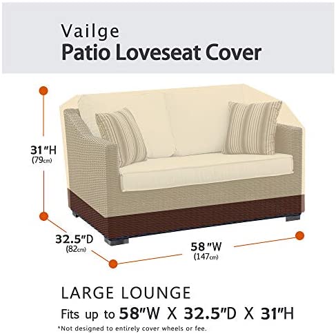Vailge Heavy Duty Patio Bench Loveseat Cover, 100% Waterproof Outdoor Sofa Cover, Lawn Patio Furniture Covers with Air Vent, Small(Standard), Beige & Brown