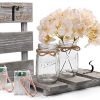 Rustic Grey Mason Jar Sconces for Home Decor, Decorative Chic Hanging Wall Decor Mason Jars with LED Strip Lights, 6-Hour Timer, Silk Hydrangea, Iron Hooks for Home & Kitchen Decorations [Set of 2]