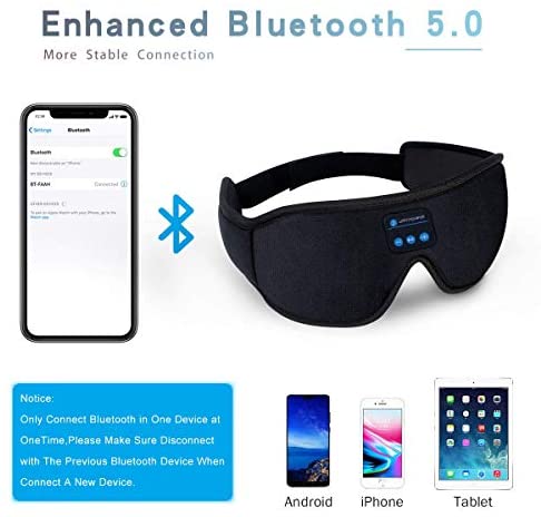 Sleep Headphones, Bluetooth 5.0 Wireless 3D Eye Mask, WATOTGAFER Sleeping Headphones for Side Sleepers, Washable Travel Music Play Adjustable Speakers Microphone Handsfree Long Play Time
