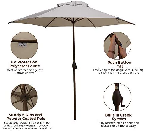 Abba Patio 9ft Patio Umbrella Outdoor Umbrella Patio Market Table Umbrella with Push Button Tilt and Crank for Garden, Lawn, Deck, Backyard & Pool, Cream