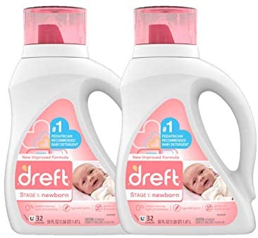 Dreft Stage 1: Newborn Hypoallergenic Liquid Baby Laundry Detergent (HE), Natural for Baby, Newborn, or Infant, 50 Ounce (32 Loads), 2 Count (Packaging May Vary)