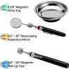 Katzco Magnetic Parts Trays - 3 Pack - Durable Holder with Pick-Up Tool and Telescoping Mirror for Garage, Mechanic, Home, Workshop, Construction Site