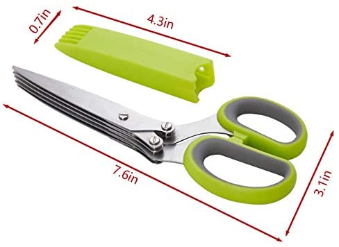 LHS Herb Scissors with 5 Multi Stainless Steel Blades and Safe Cover Kitchen Gadgets Cutter, Kitchen Chopping Shear, Mincer, Sharp Dishwasher Safe Kitchen Gadget, Culinary Cutter