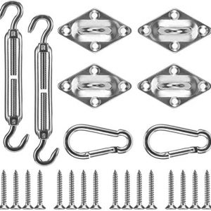 Cosweet 24 Pcs Shade Sail Hardware Kit- 5 Inches 304 Marine Grade Stainless Steel Sun Shade Sail Installation Hardware Kit for Rectangle&Square Sun Shade Sail in Outdoor Patio Lawn Garden