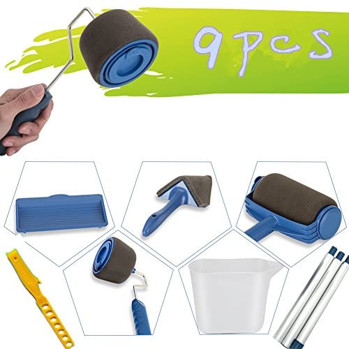 TOURACE 9Pcs/Set Paint Roller Set with Sticks Paint Roller Pro Transform Your Room in Just Minutes Quickly Decorate Runner Tool Painting Brush Set.