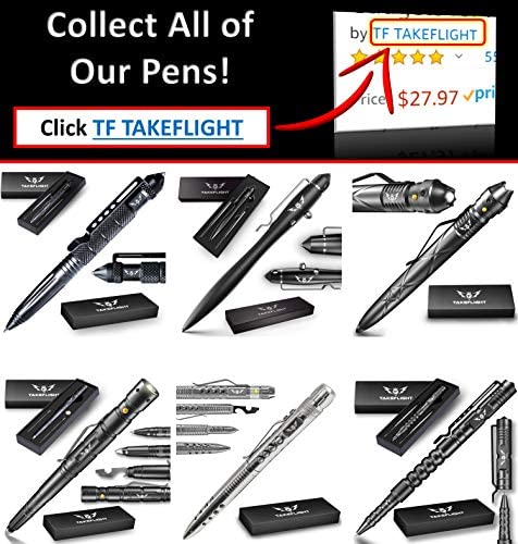 Tactical Pen for Self-Defense + LED Tactical Flashlight, Bottle Opener, Window Breaker | Multi-Tool for Everyday Carry (EDC) Survival Gear | For Military, Police, SWAT | Gift Boxed + Extra Ink
