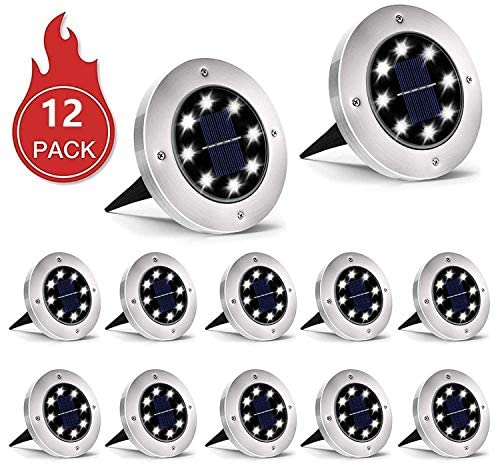 INCX Solar Ground Lights, 12 Packs 8 LED Solar Garden Lamp Waterproof In-Ground Outdoor Landscape Lighting for Patio Pathway Lawn Yard Deck Driveway Walkway White