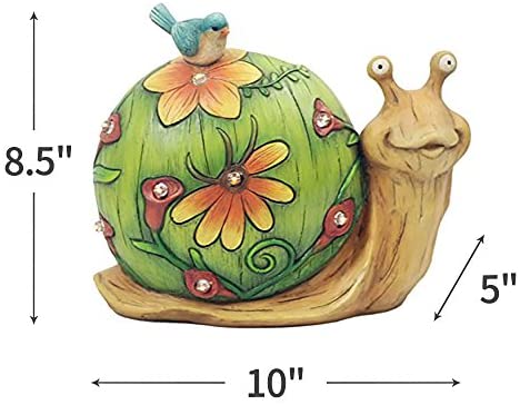 Garden Statue Snail Figurine - Solar Powered Outdoor Lights for Patio Lawn Yard Decorations, 10 x 8.5 Inch