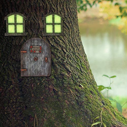 Juegoal Miniature Fairy Gnome Home Window and Door for Trees, Yard Art Garden Sculpture Decoration