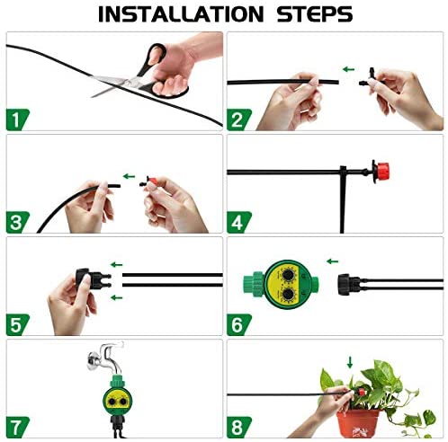 KINGSO Drip Irrigation Kit with Timer 82ft/25M Irrigation System with Timer and 20 Adjustable Dripper Automatic Plant Garden Hose Watering System for Garden Greenhouse, Flower Bed, Patio, Lawn