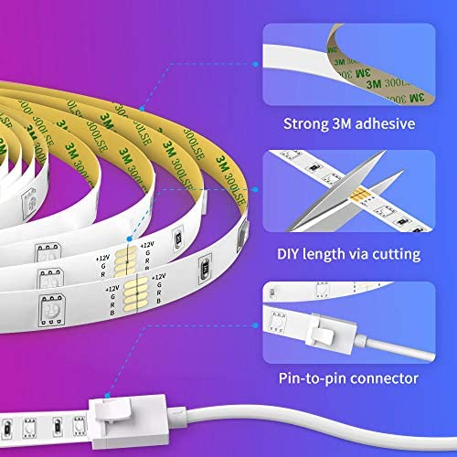 Govee 32.8ft LED Strip Lights Works with Alexa Google Home, Wireless Smart App Control RGB Light Strip Kit Music Sync for Room TV Kitchen Home Party, Bright 5050 LEDs, 16 Million Colors, Easy Install