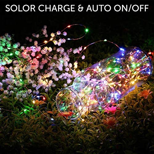 Set of 2 Solar Powered 100-LED String Lights, Outdoor Multicolor Copper Wire Fairy Lights, Waterproof Garden Decoration Christmas Lights