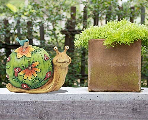 Garden Statue Snail Figurine - Solar Powered Outdoor Lights for Patio Lawn Yard Decorations, 10 x 8.5 Inch
