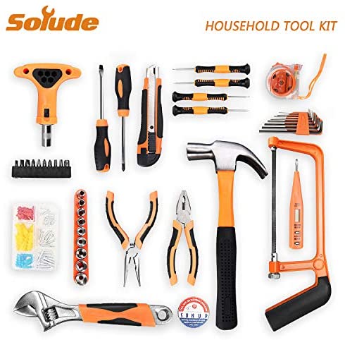 SOLUDE Home Repair Tools Kit,82 Pieces General Household Hand Basic Tool Set with Plastic Toolbox Storage Case