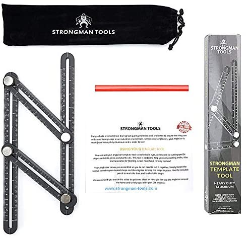 Strongman Tools | Heavy Duty Aluminum Alloy Angle Template Tool | Multi Function Universal Layout Measuring Ruler | 3 Bonus Items - Protective Pouch, Builders Pencil and Instructions | Perfect Present