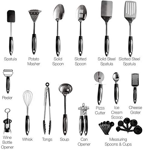 25-Piece Stainless Steel Kitchen Utensil Set | Non-Stick Cooking Gadgets and Tools Kit | Durable Dishwasher-Safe Cookware Set | Kitchenware Gift Idea, Best New Apartment Essentials