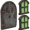 Juegoal Miniature Fairy Gnome Home Window and Door for Trees, Yard Art Garden Sculpture Decoration