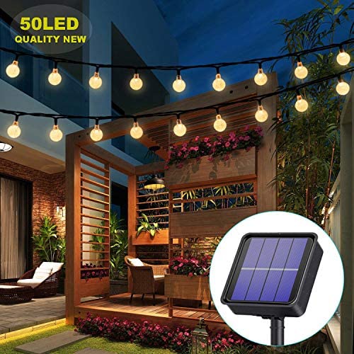 Solar Lights Garden, 50LED 7M/24Ft Solar String Lights Outdoor Waterproof 8 Modes Indoor/Outdoor Fairy Lights Globe for Garden, Patio, Yard, Home, Party, Wedding, Festival Decoration (Warm White)