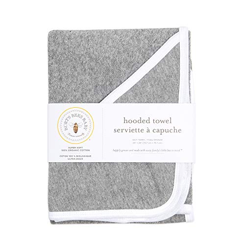 Burt's Bees Baby - Hooded Towel, Absorbent Knit Terry, Super Soft Single Ply, 100% Organic Cotton (Heather Grey, 1-Pack)