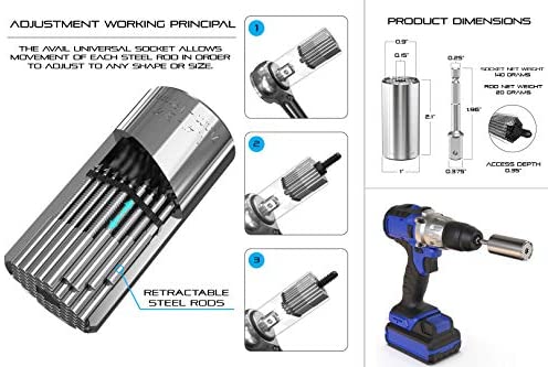 Universal Socket Tool For Wrench Tool Sets, Ratchet, One Size Drill Adapter, Magic Multifunctional, Best Cool Adjustable Gadget Grip Car Tech Gifts For Fathers, Him, Men, Dad