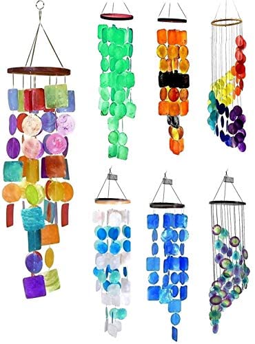 Bellaa 22890 Rainbow Wind Chimes Patio Lawn Garden Unique Wind Chimes Hanging Capiz Memorial Grace Handmade Chimes 27 inch Presents for Mom Gifts for Grandma