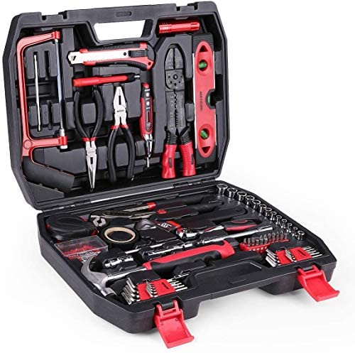 Meterk 170 Pcs Home Tool Kit- Household/Auto Repair Mechanic Tool Set with Wrenches, Screwdriver Set, Sockets Kit, Hammer, Pliers and Toolbox Storage Case for Homeowner, DIYER, Handyman