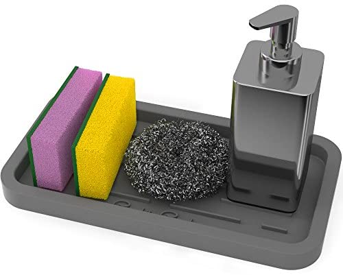 GOOD TO GOOD Silicone Sponges Holder - Kitchen Sink Organizer Tray for Sponge, Soap Dispenser, Scrubber and Other Dishwashing Accessories