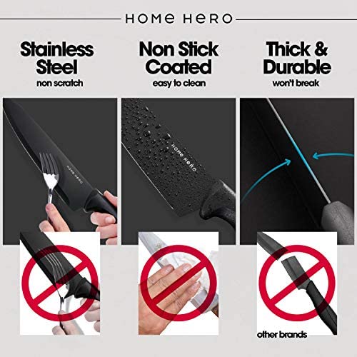 Stainless Steel Knife Set with Block - 13 Kitchen Knives Set Chef Knife Set with Knife Sharpener, 6 Steak Knives, Bonus Peeler Scissors Cheese Pizza Knife and Acrylic Stand by Home Hero