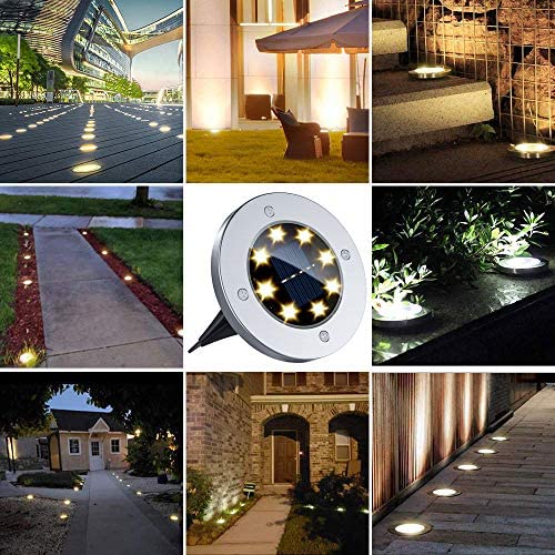 Solar Ground Lights, 8 LED Solar Disk Lights Outdoor Waterproof for Garden Yard Patio Pathway Lawn Driveway Walkway- Warm White (10 Pack)