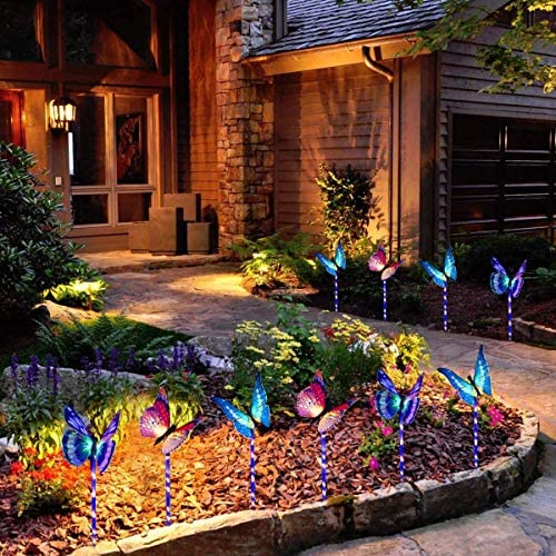 Garden Solar Lights Outdoor, 3 Pack Solar Stake Lights Multi-Color Changing LED, Fiber Optic Decorative Lights with a Purple LED Light Stake (Solar Lights Outdoor)