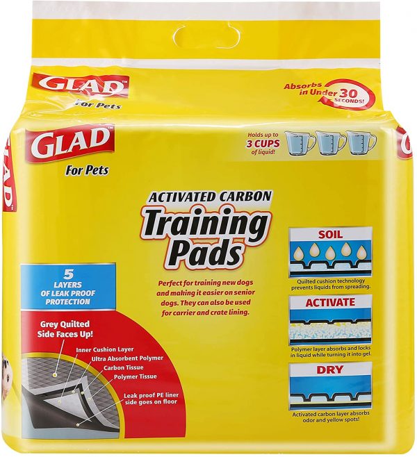Glad for Pets Black Charcoal Puppy Pads | Puppy Potty Training Pads That Absorb & Neutralize Urine Instantly | New & Improved Quality Puppy Training Pads, 100 Count