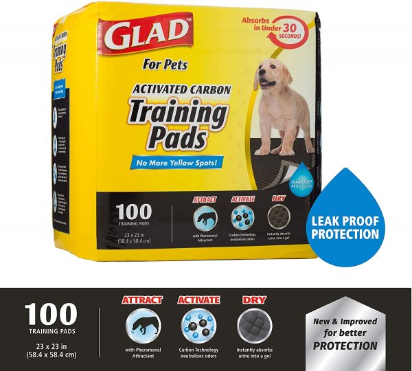 Glad for Pets Black Charcoal Puppy Pads | Puppy Potty Training Pads That Absorb & Neutralize Urine Instantly | New & Improved Quality Puppy Training Pads, 100 Count
