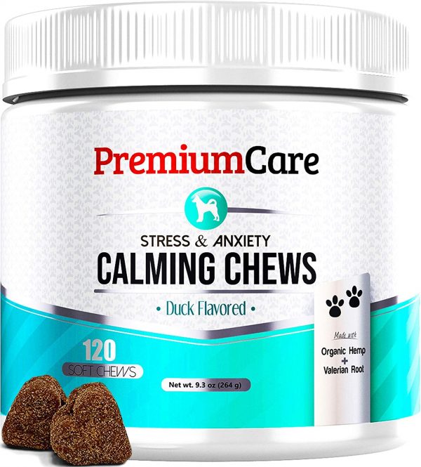 PremiumCare Calming Treats for Dogs - Made In USA - Helps With Dog Anxiety, Separation, Barking, Stress Relief, Thunderstorms and More - Natural Calming Relaxer for Aggressive Behavior - 120 Chews