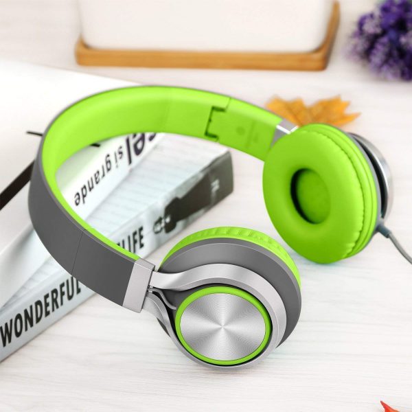 AILIHEN C8 Foldable Wired Headphones with Microphone and Volume Control for Cellphones Tablets Smartphones Laptop Computer PC Mp3/4 (Gray/Green)