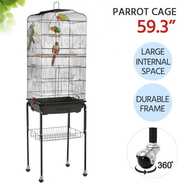 Yaheetech 59.3-inch Standing Medium Small Parrot Parakeet Bird Cages with Rolling Stand for Lovebirds Finches Canaries Parakeets Cockatiels Budgie Parrotlet Conures Pet Flight Bird Cage Birdcage