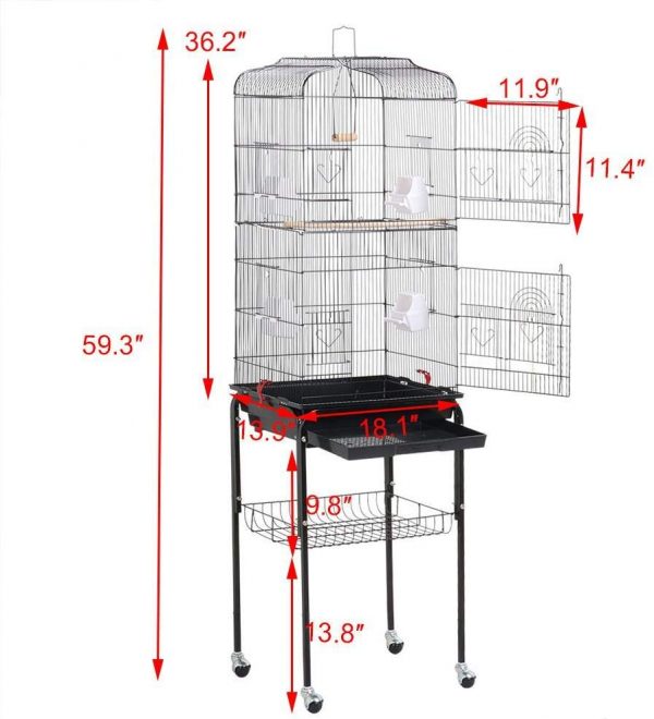 Yaheetech 59.3-inch Standing Medium Small Parrot Parakeet Bird Cages with Rolling Stand for Lovebirds Finches Canaries Parakeets Cockatiels Budgie Parrotlet Conures Pet Flight Bird Cage Birdcage