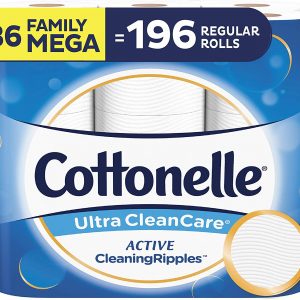 Cottonelle Ultra CleanCare Toilet Paper with Active CleaningRipples, Strong Biodegradable Bath Tissue, Septic-Safe, 36 Family Mega Rolls